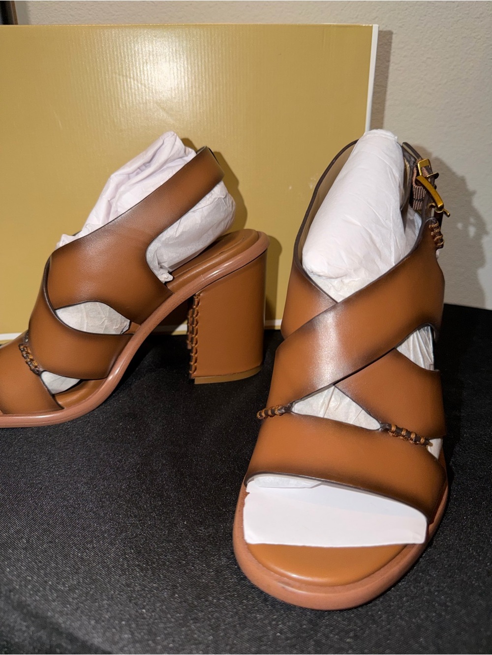 Michael Kors “RAVEN” Burnished leather block heel sandals - Picture 8 of 11